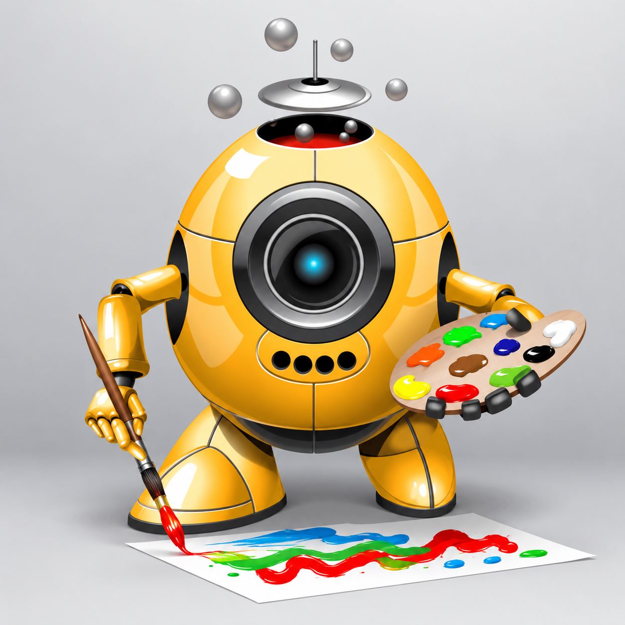 Glossy Robot Artist Painting from the AI + Graphic Design course in Jaipur