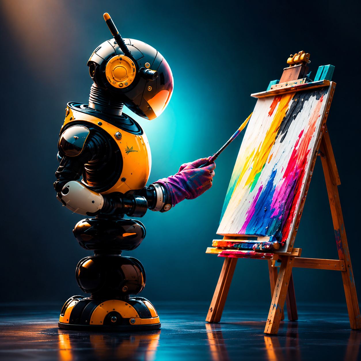 Robot Artist Painting a Vibrant Canvas from the AI + Graphic Design course in Jaipur
