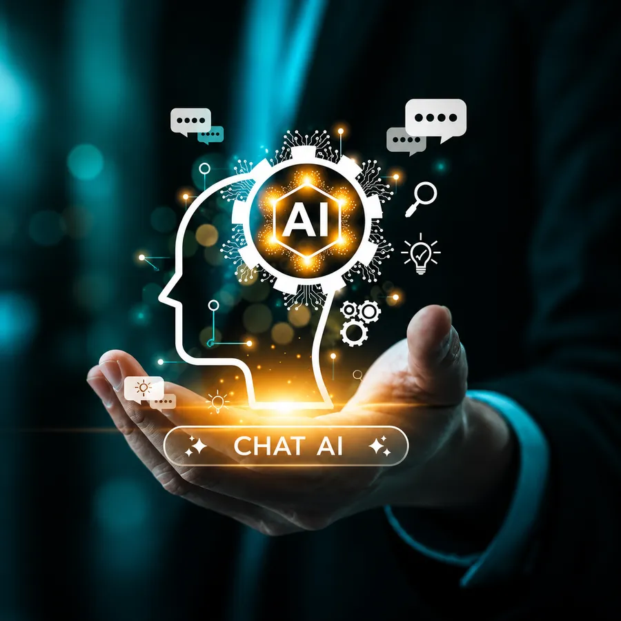 Holographic AI assistant in an open palm