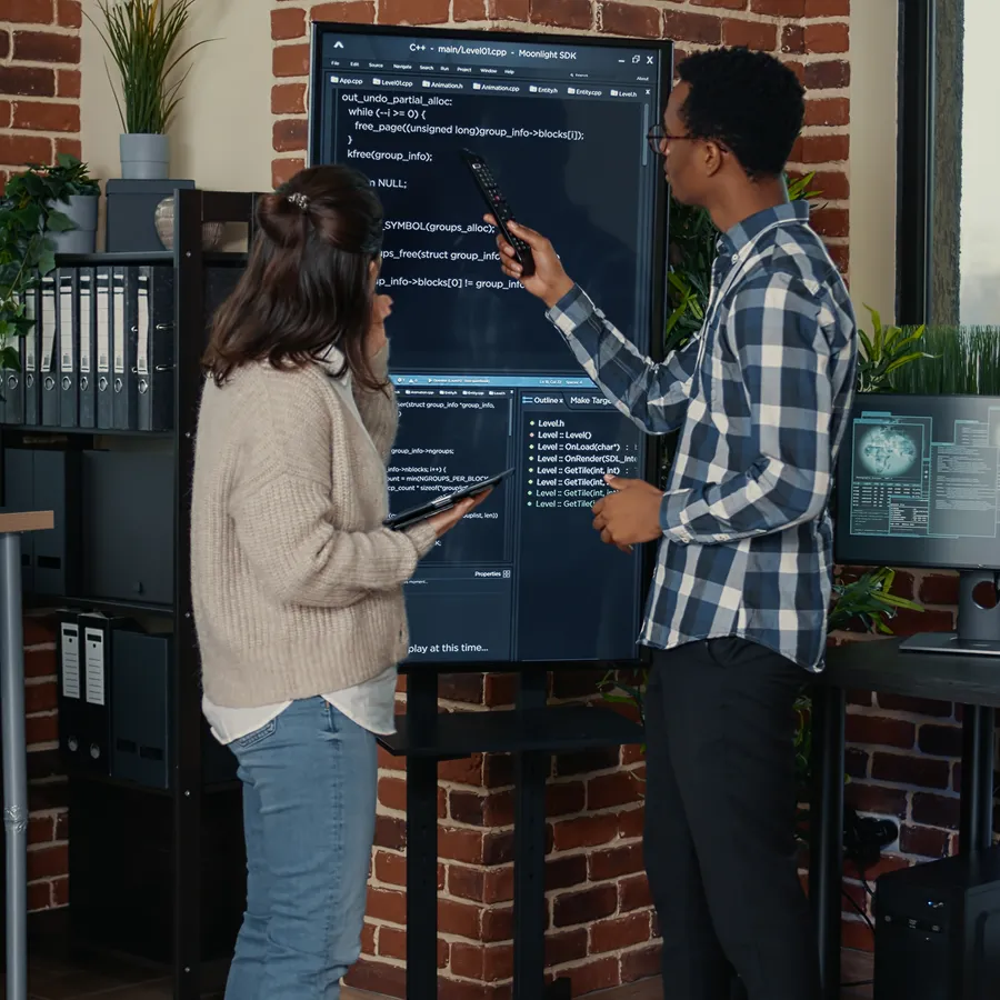 Team collaborating on database and software development