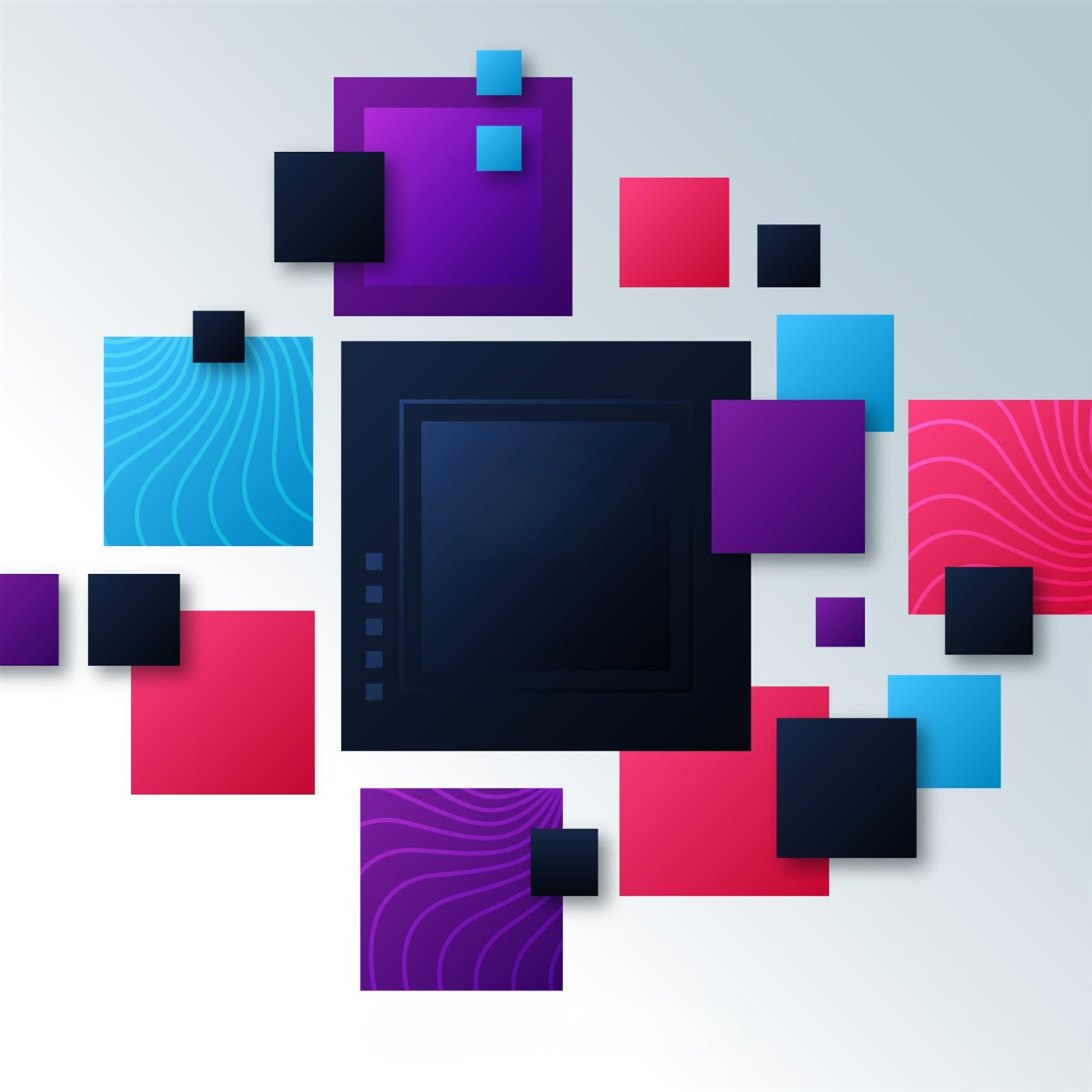 Abstract graphic design workspace with colorful geometric blocks