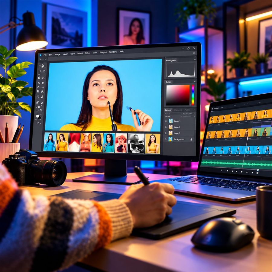 Photo editing studio with digital design tools