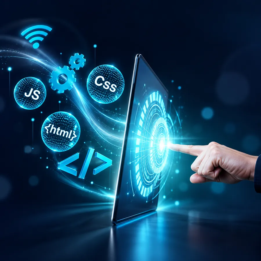 Futuristic cyan programming interface