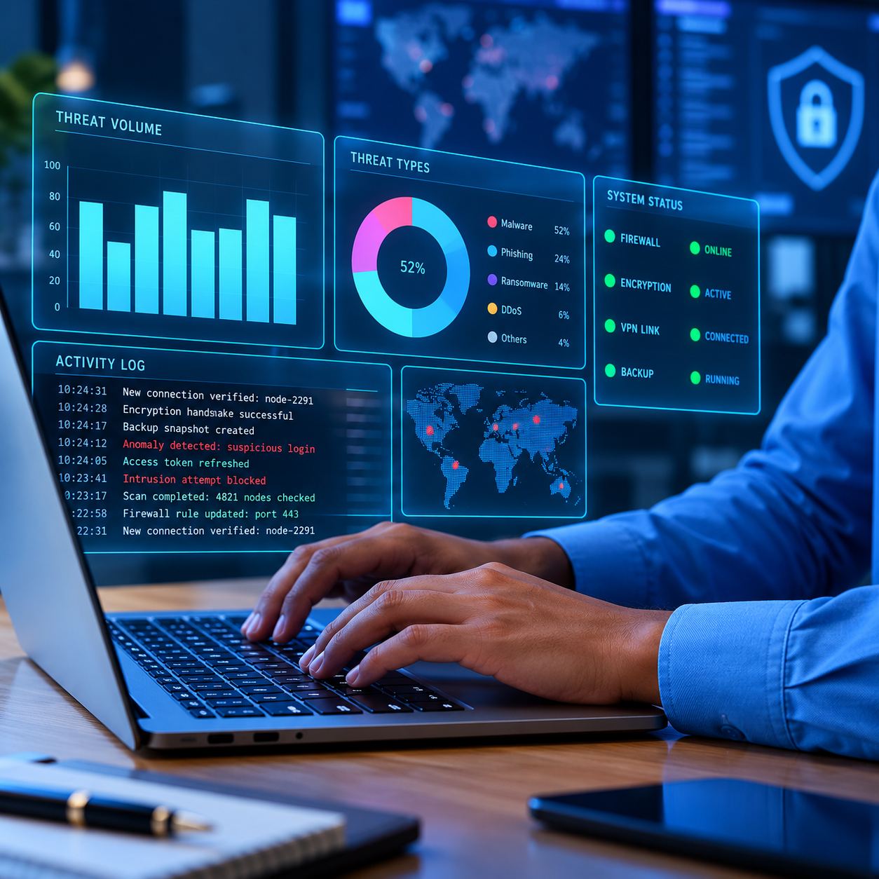 Futuristic Cybersecurity Command Center from the Power BI course in Jaipur