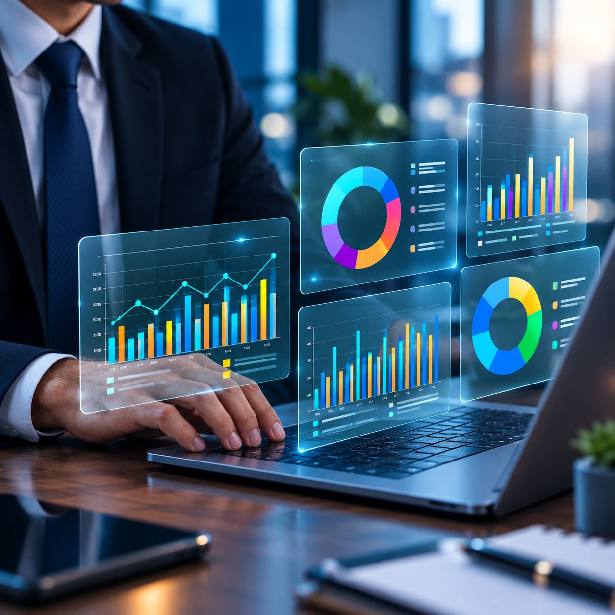 Holographic Analytics Dashboard Workspace from the Power BI course in Jaipur