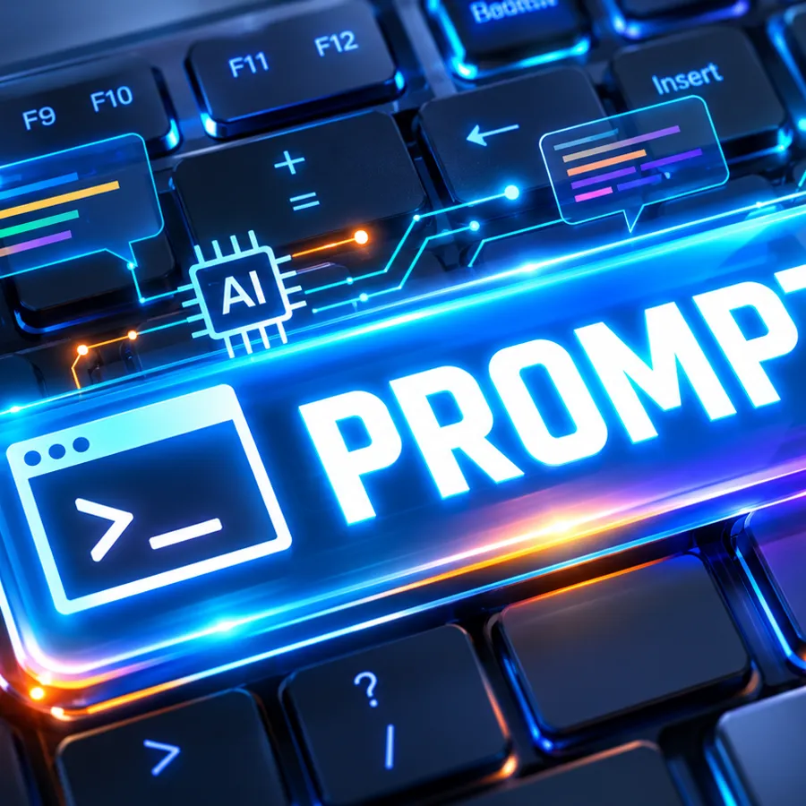 AI prompt keyboard with neon lighting