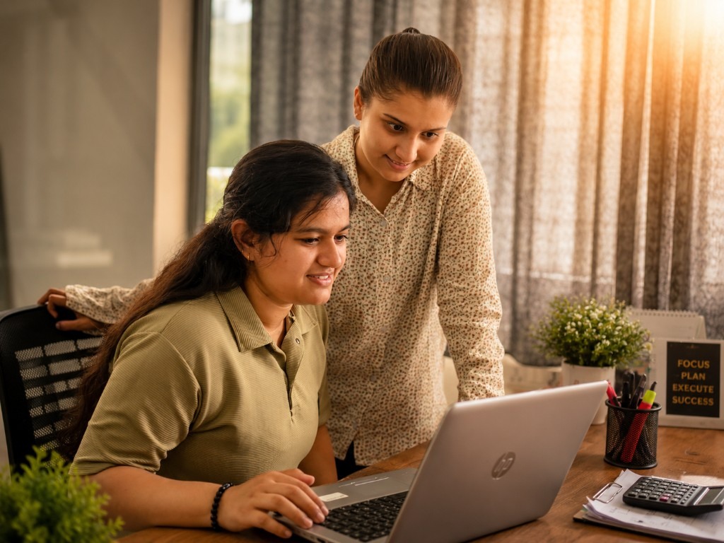 Mentor guiding a student during a practical session