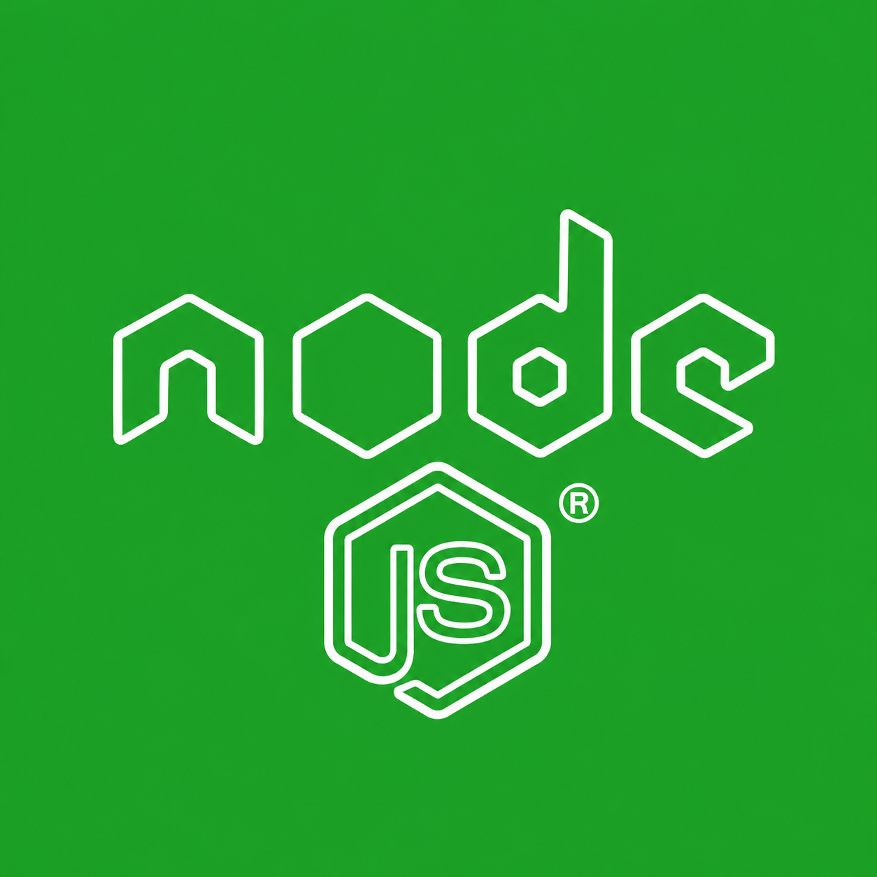Node.js logo on a green background