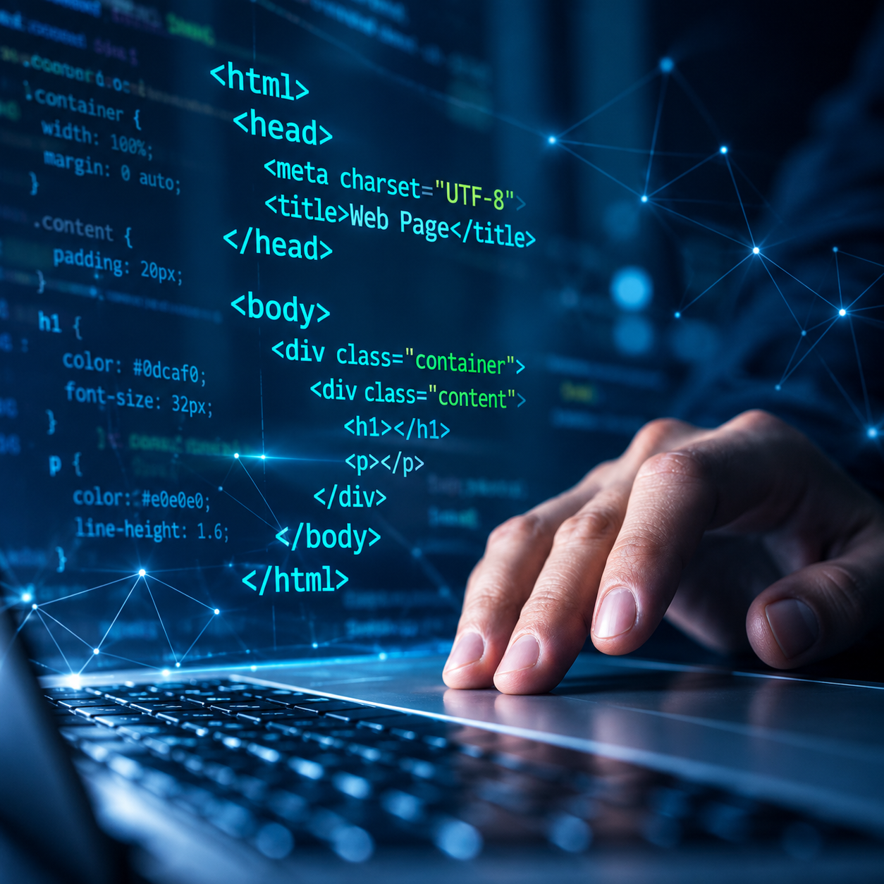 PHP coding displayed on a blue laptop